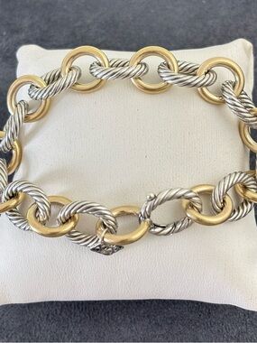 David Yurman 925 & 18k Gold 12mmOval Link Chain Bracelet-Large